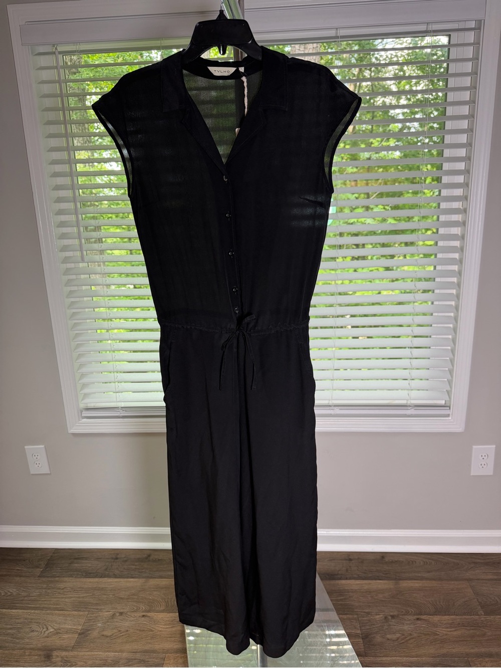 Sheer Black Wide-Leg Jumpsuit with Drawstring Waist - Picture 4 of 5